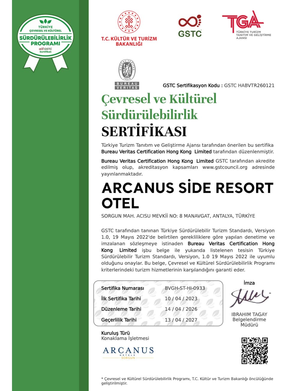 Çevresel ve Kültürel Sürdürülebilirlik Sertifikası (GSTC)