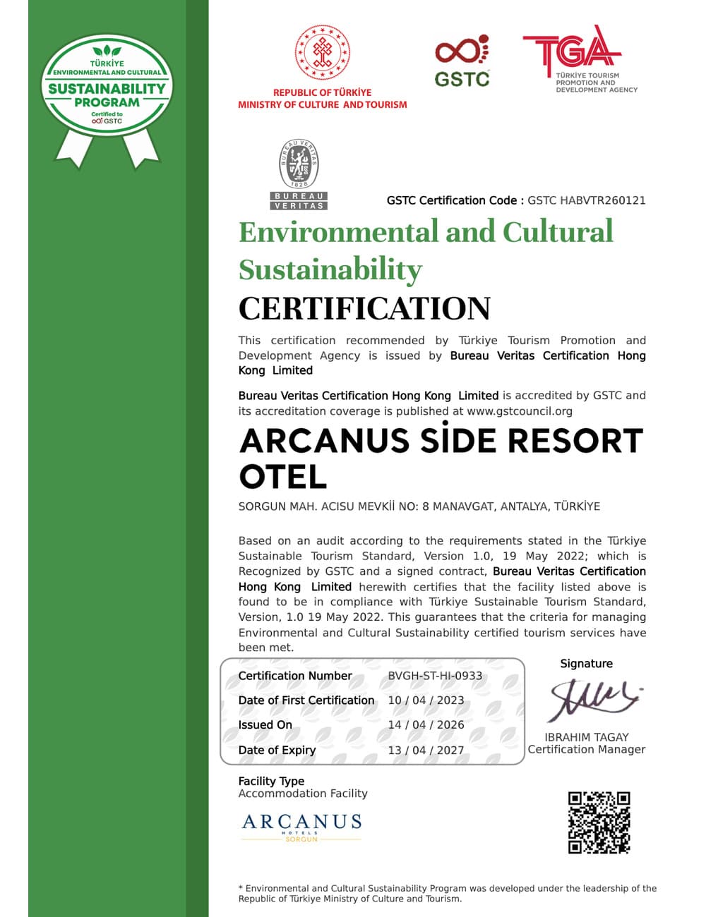 Environmental and Cultural Sustainability Certification (GSTC)