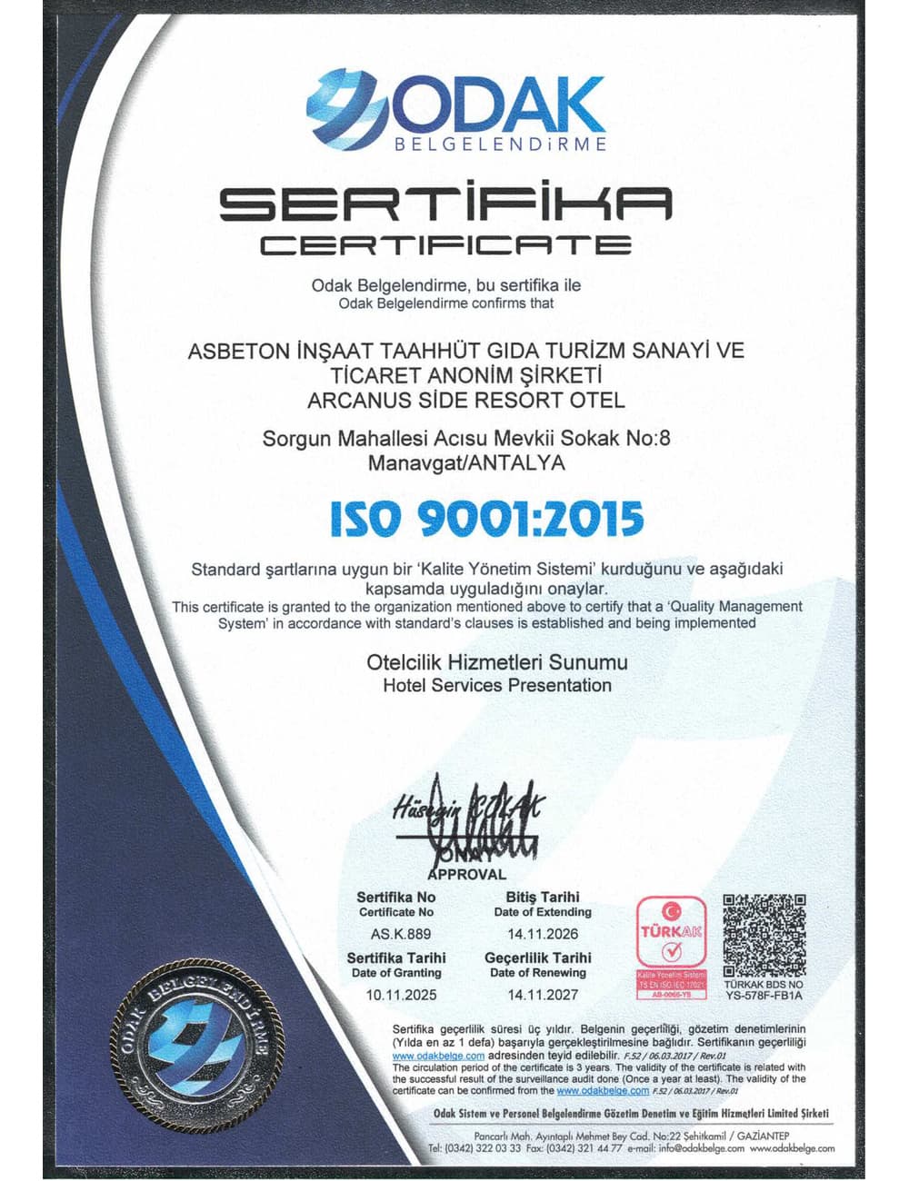 ISO 9001:2015 Kalite Yönetim Sistemi